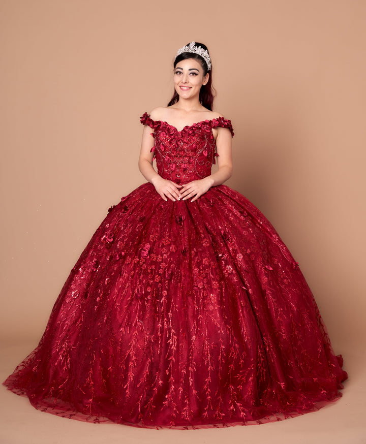 3D Floral Off Shoulder Cape Ball Gown by Calla SCL30001