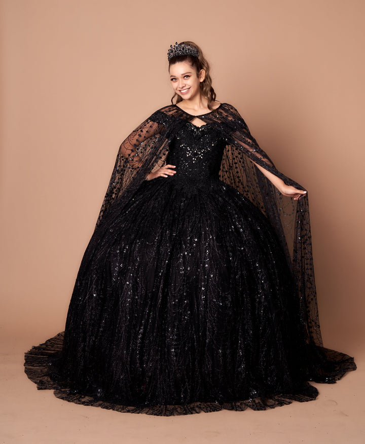 Applique Off Shoulder Cape Ball Gown by Calla SCL30003