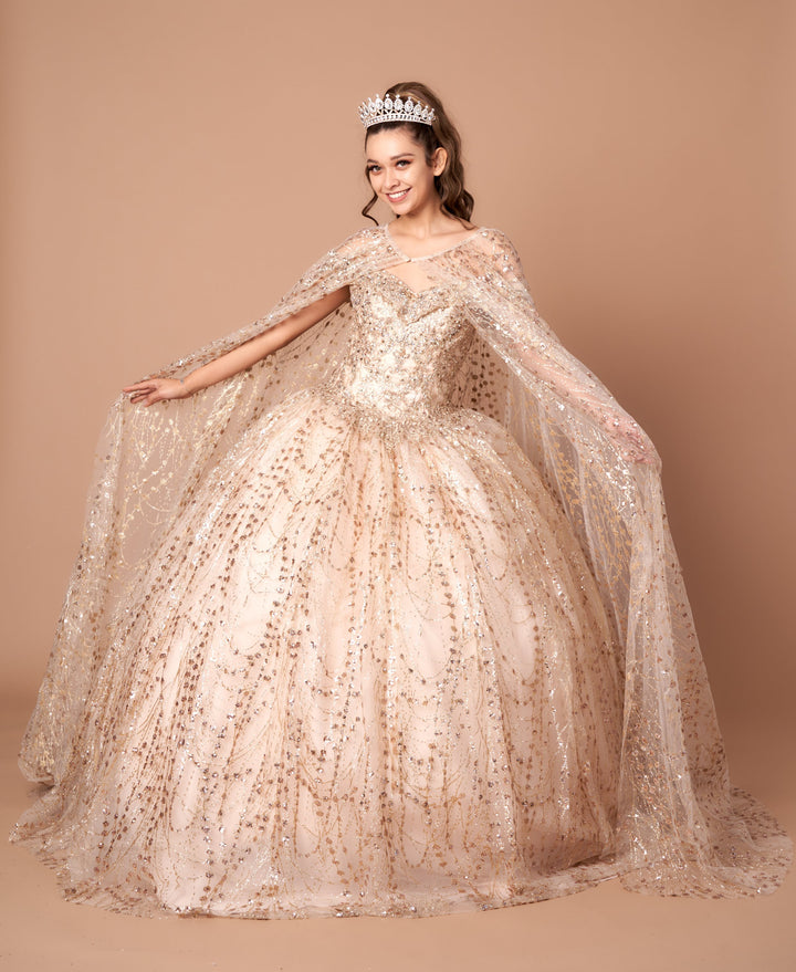 Applique Off Shoulder Cape Ball Gown by Calla SCL30003