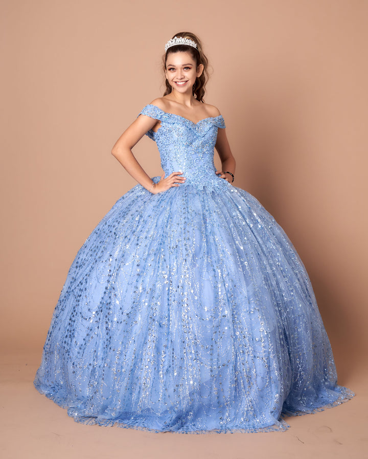 Applique Off Shoulder Cape Ball Gown by Calla SCL30003