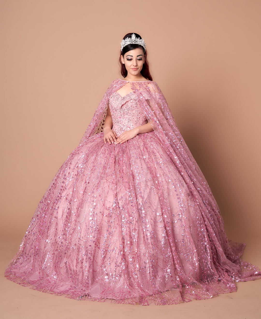 Applique Off Shoulder Cape Ball Gown by Calla SCL30003