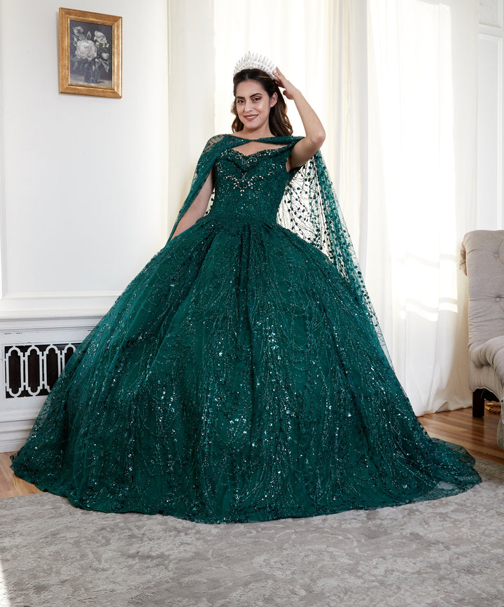 Applique Off Shoulder Cape Ball Gown by Calla SCL30003