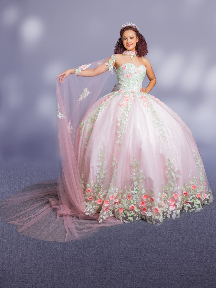 Applique Strapless Cape Ball Gown by Calla SCL30004