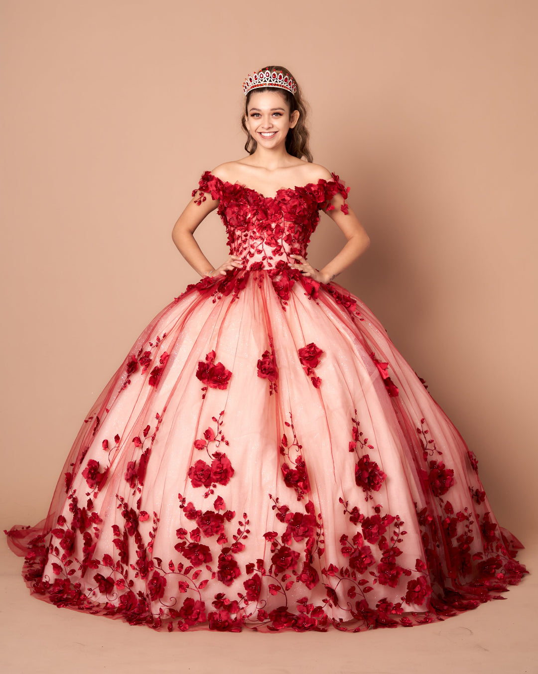 3D Floral Off Shoulder Ball Gown by Calla SCL30005