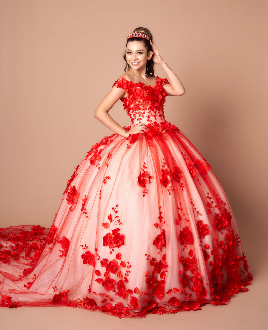 3D Floral Off Shoulder Ball Gown by Calla SCL30005