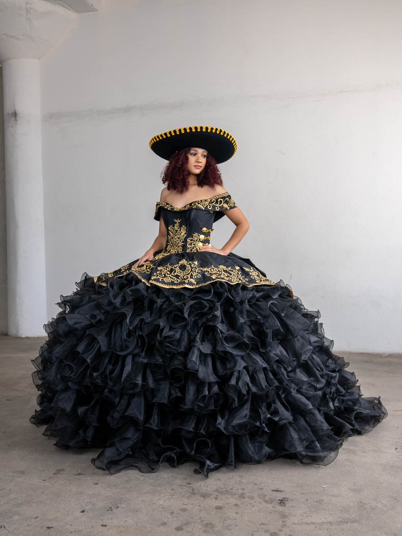 Ruffled Charro Off Shoulder Ball Gown by Calla SCL30013