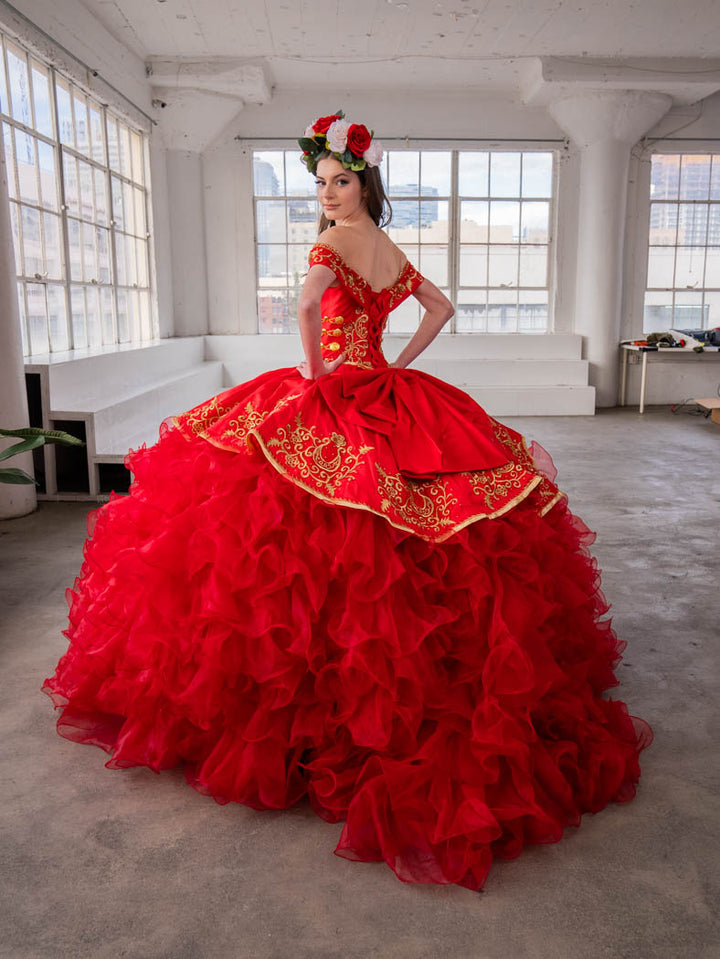 Ruffled Charro Off Shoulder Ball Gown by Calla SCL30013