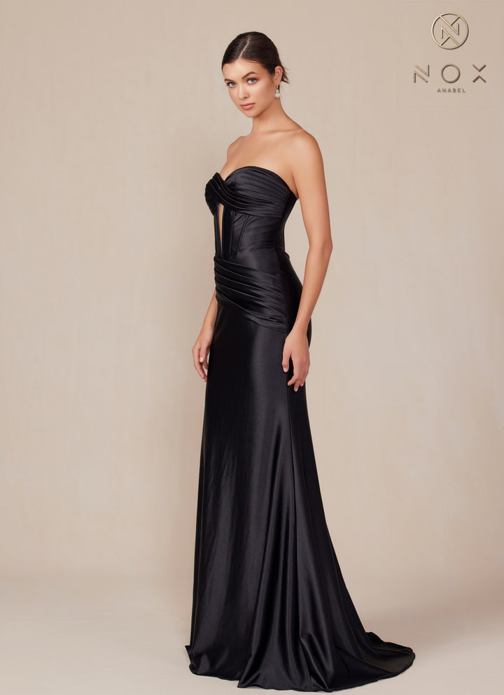 Satin Fitted Strapless Corset Gown by Nox Anabel T1500