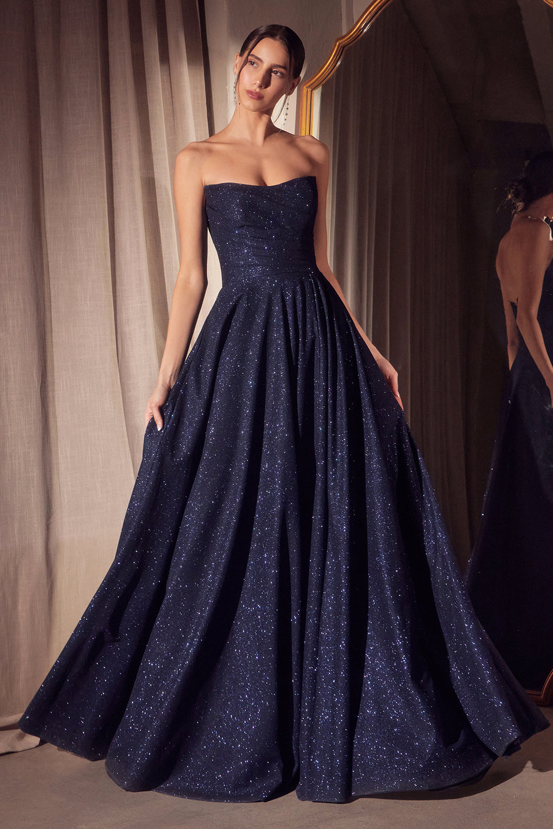 Glitter Strapless A-line Slit Gown by Ladivine T701