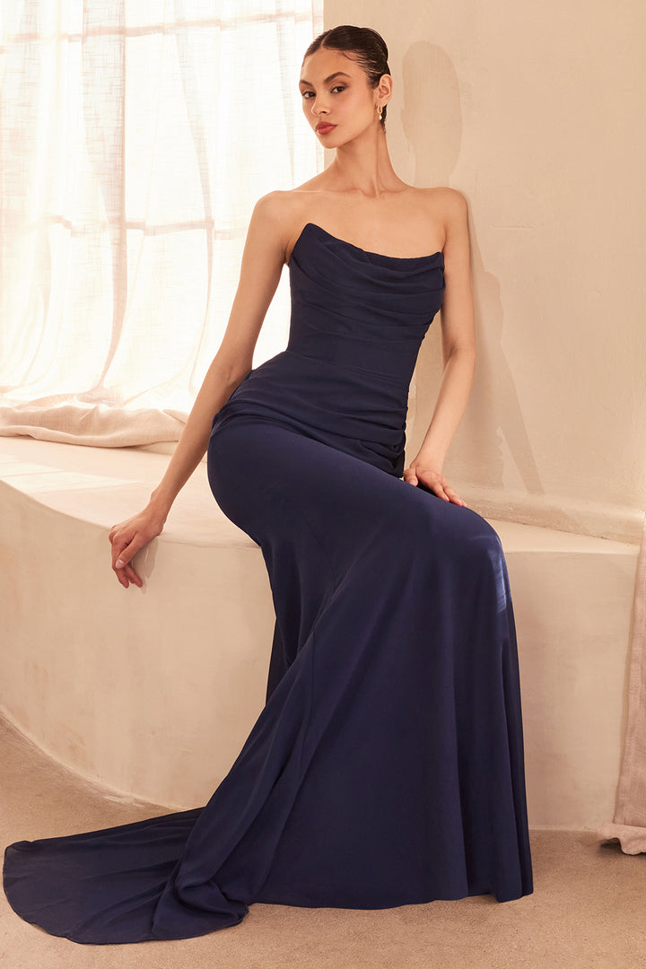 Chiffon Fitted Long Strapless Dress by Ladivine T702