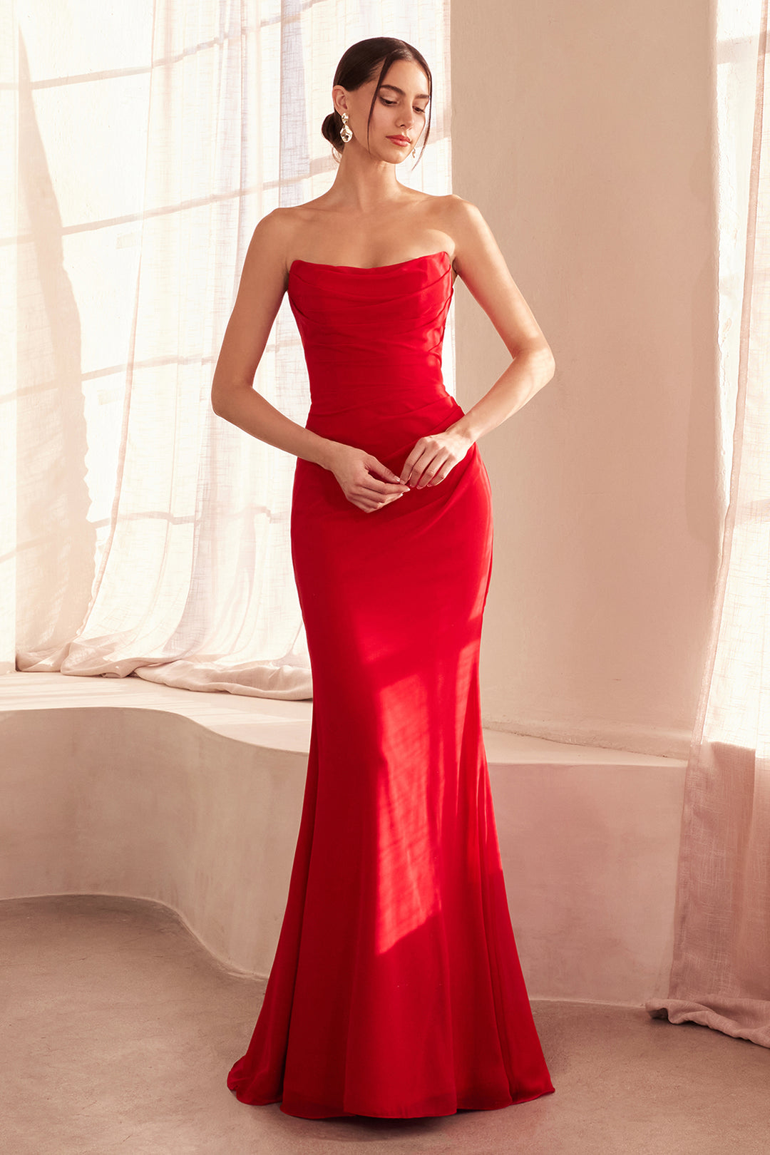 Chiffon Fitted Long Strapless Dress by Ladivine T702