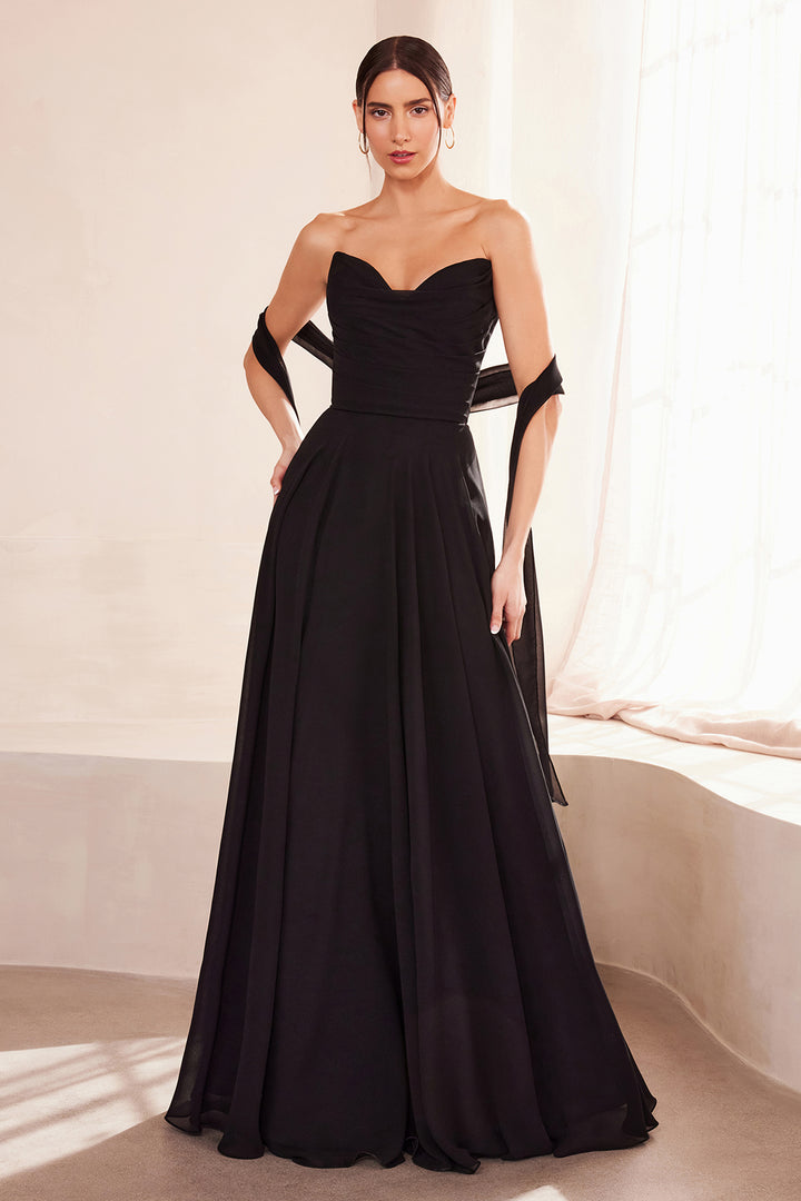 Chiffon Strapless A-line Gown by Ladivine T703