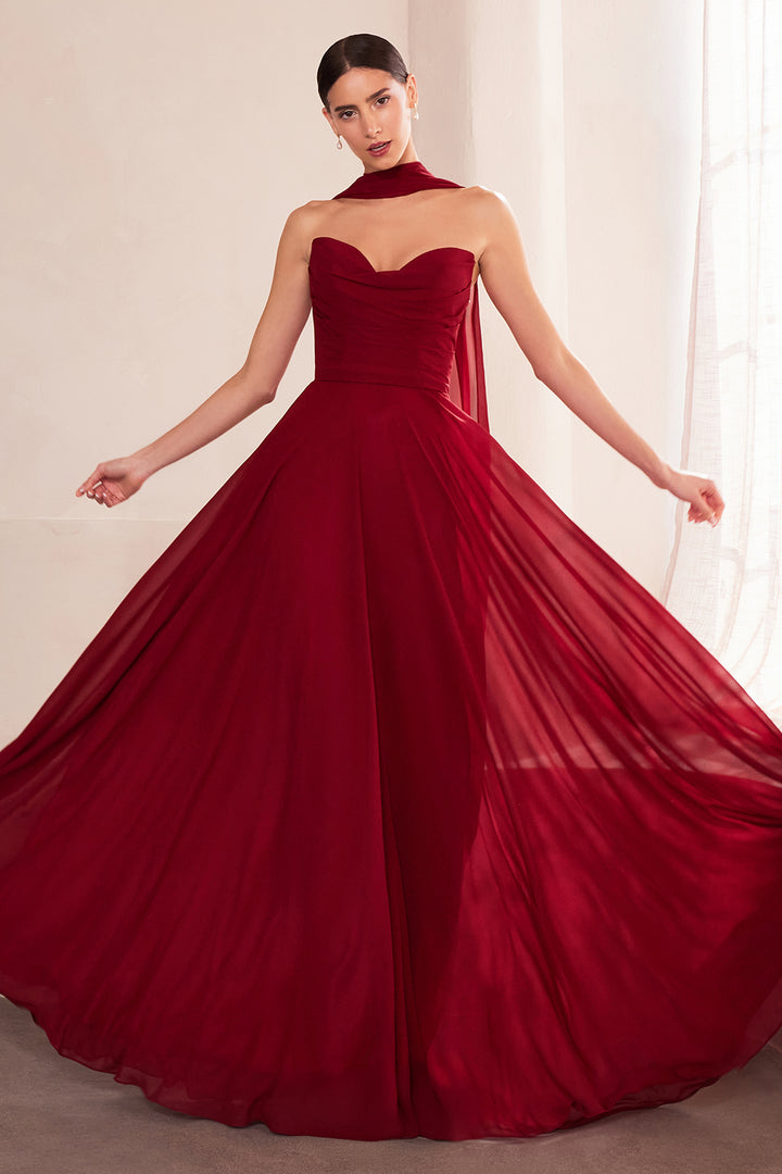 Chiffon Strapless A-line Gown by Ladivine T703