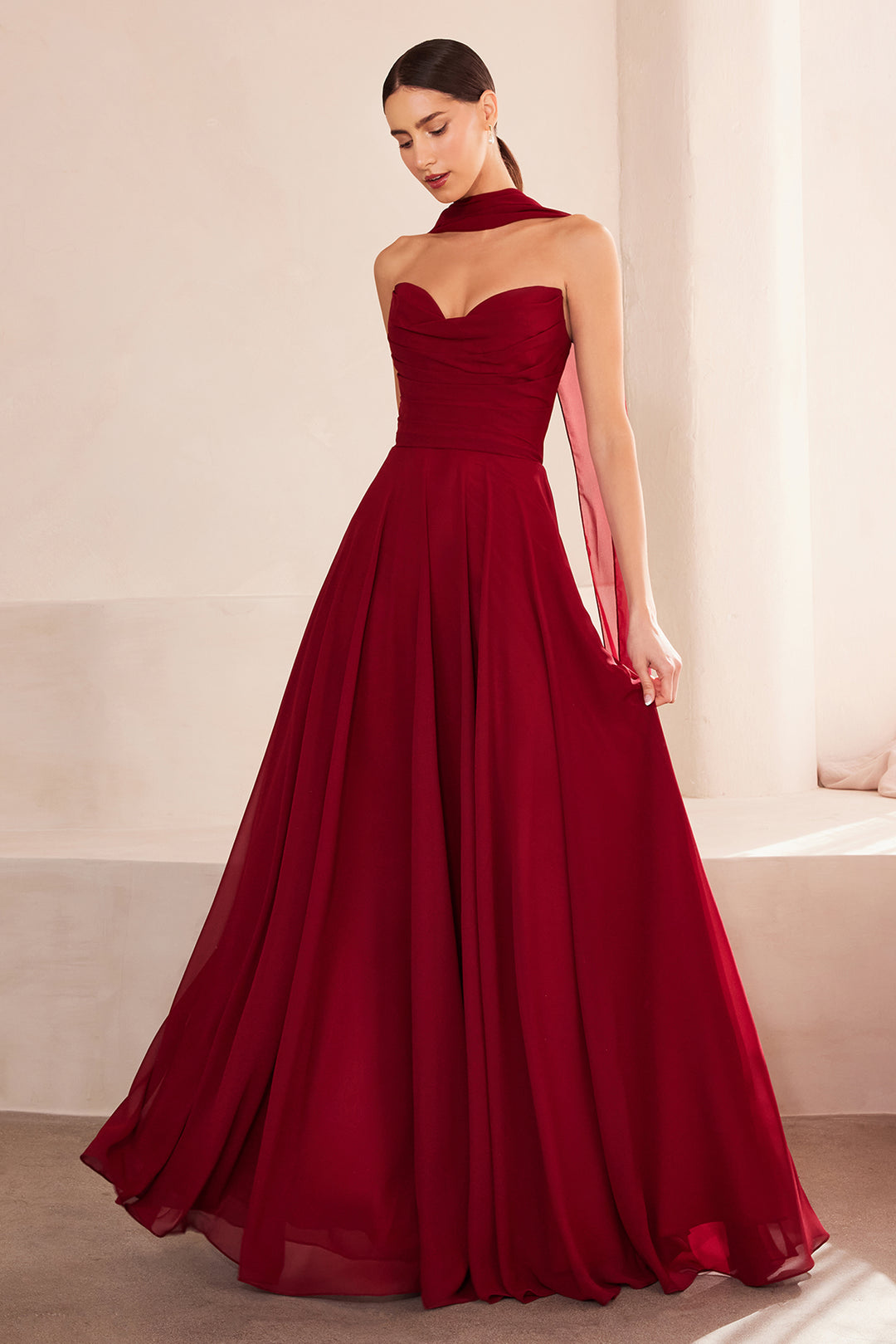 Chiffon Strapless A-line Gown by Ladivine T703