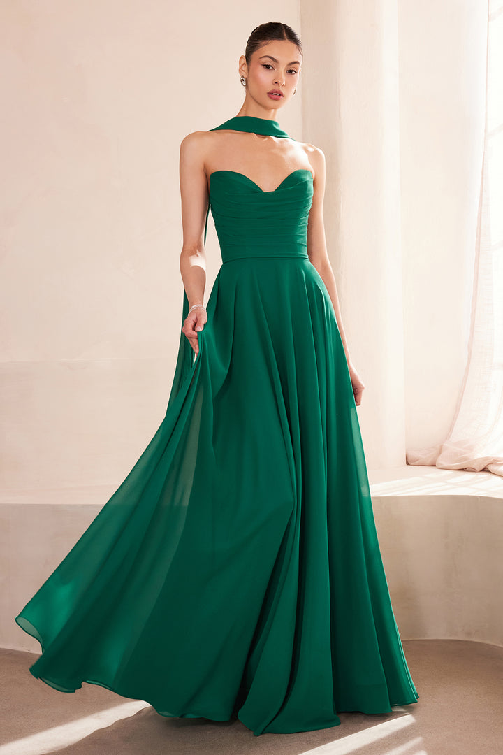 Chiffon Strapless A-line Gown by Ladivine T703