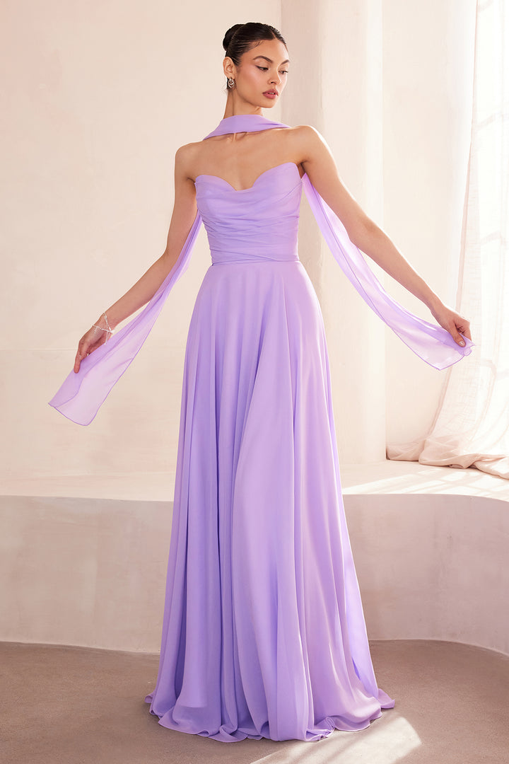 Chiffon Strapless A-line Gown by Ladivine T703