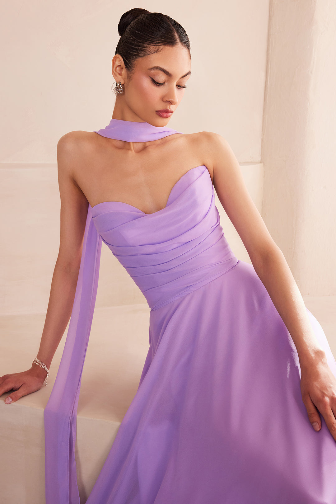 Chiffon Strapless A-line Gown by Ladivine T703