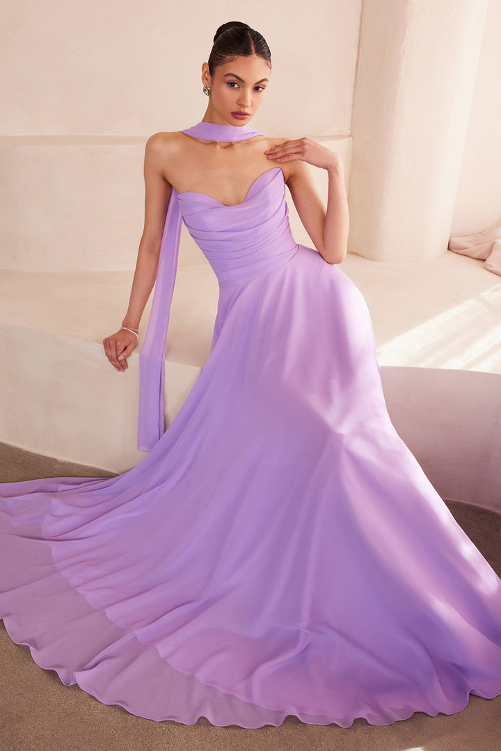 Chiffon Strapless A-line Gown by Ladivine T703