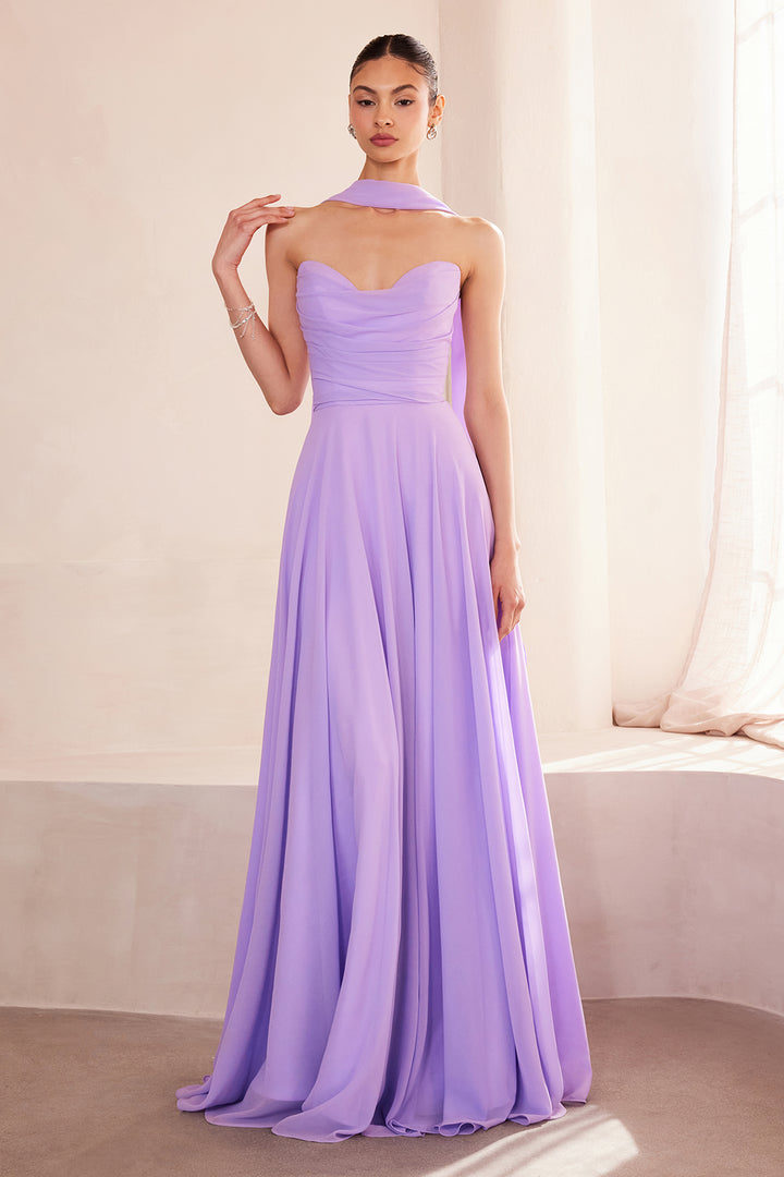 Chiffon Strapless A-line Gown by Ladivine T703