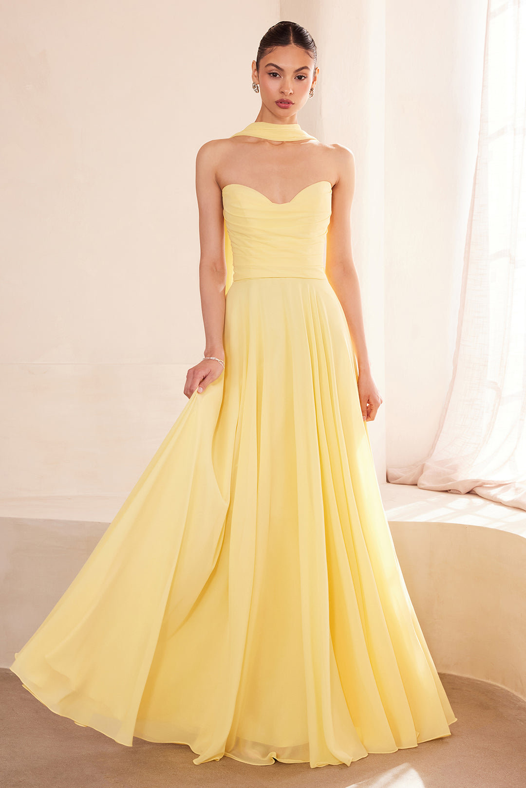 Chiffon Strapless A-line Gown by Ladivine T703