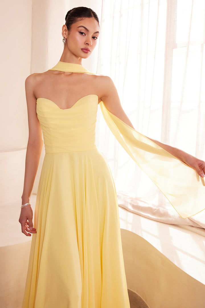 Chiffon Strapless A-line Gown by Ladivine T703