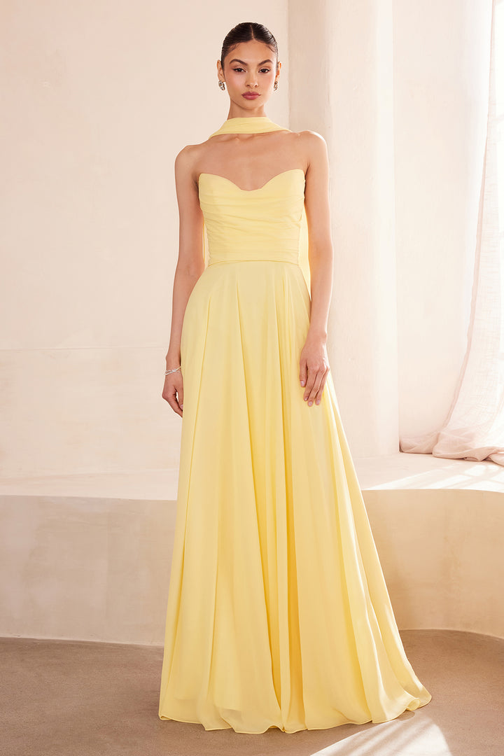 Chiffon Strapless A-line Gown by Ladivine T703