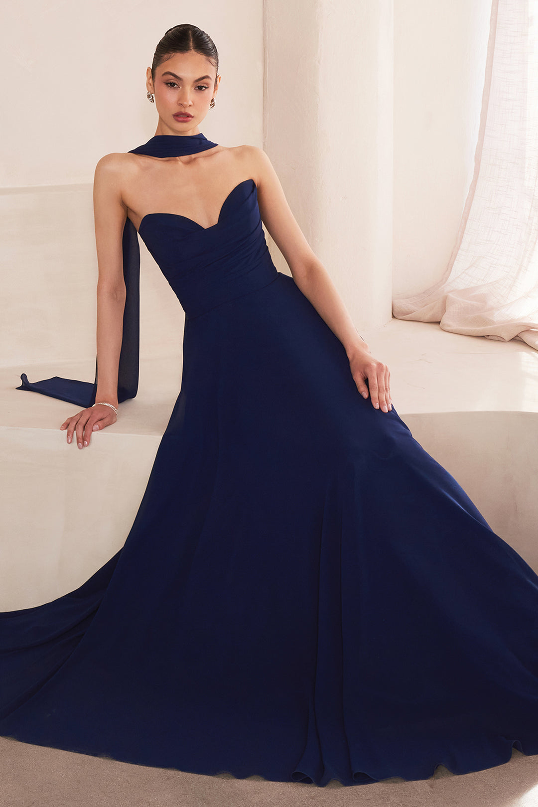 Chiffon Strapless A-line Gown by Amoris T703