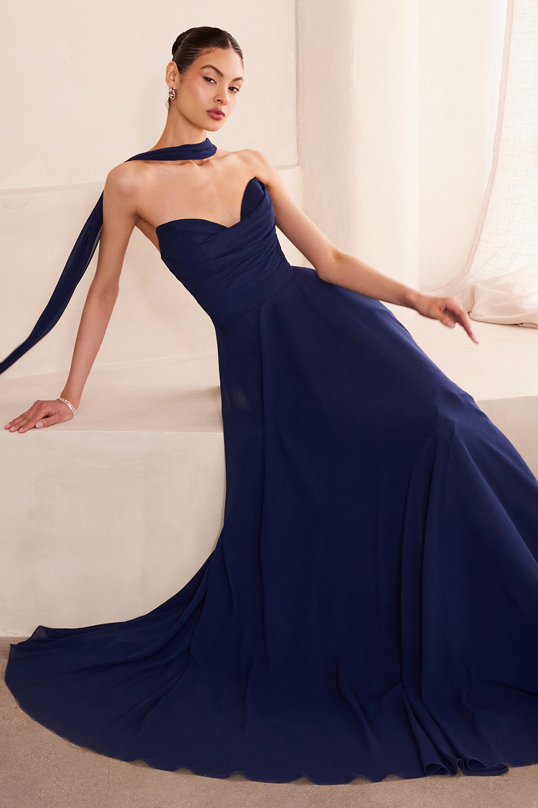 Chiffon Strapless A-line Gown by Ladivine T703