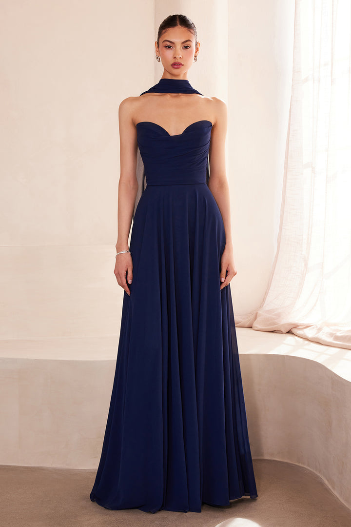 Chiffon Strapless A-line Gown by Ladivine T703