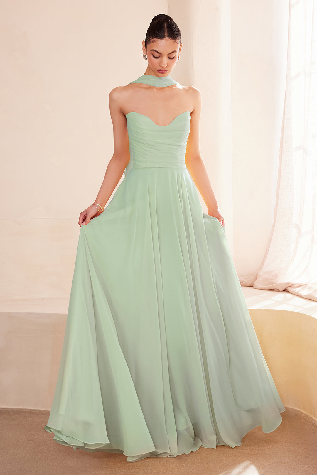 Chiffon Strapless A-line Gown by Ladivine T703