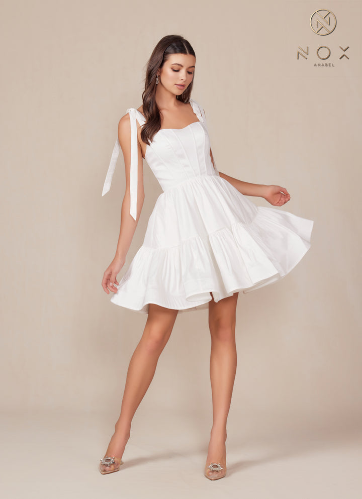 White Short Sleeveless Ribbon Dress by Nox Anabel T869W