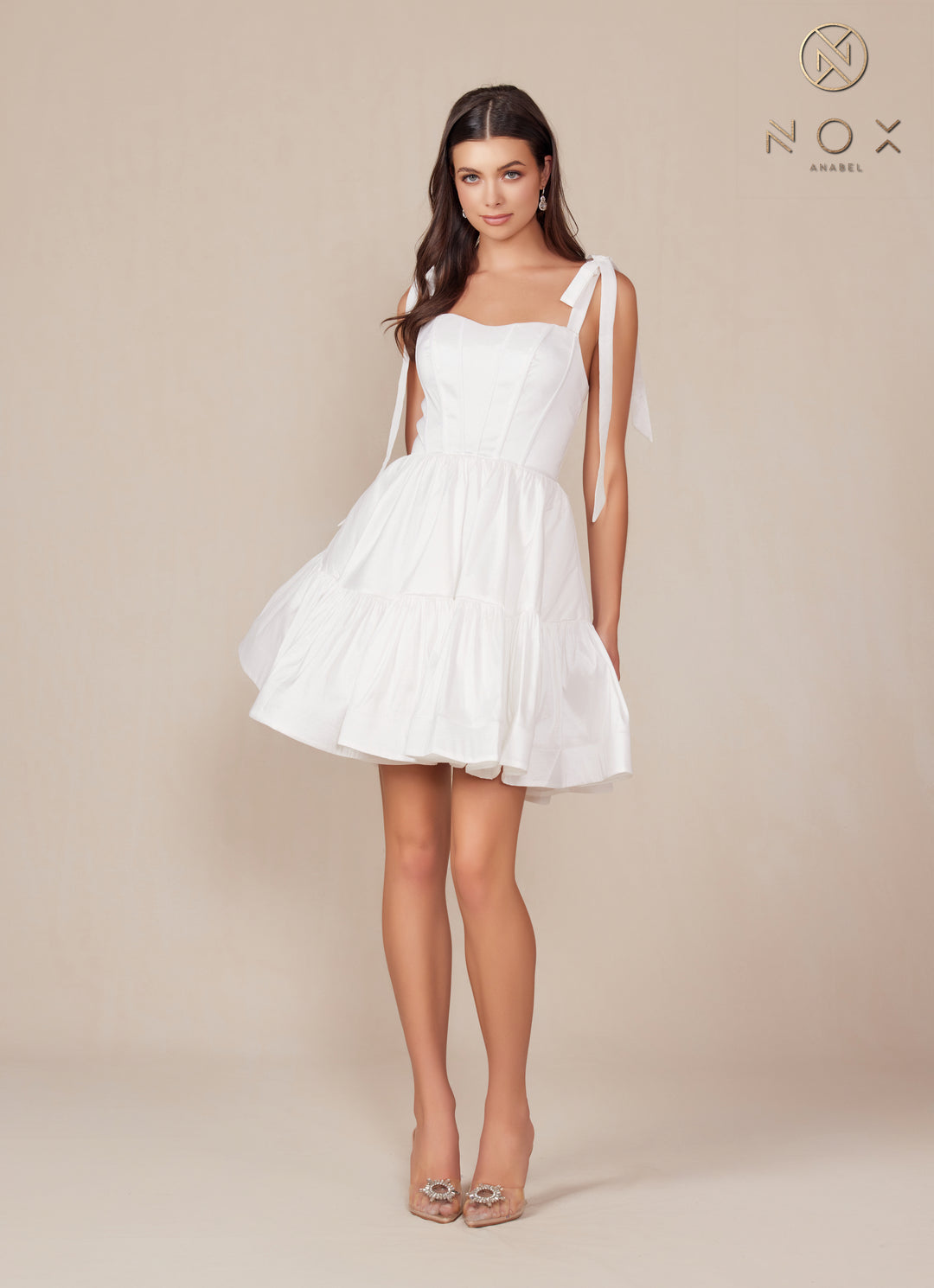 White Short Sleeveless Ribbon Dress by Nox Anabel T869W