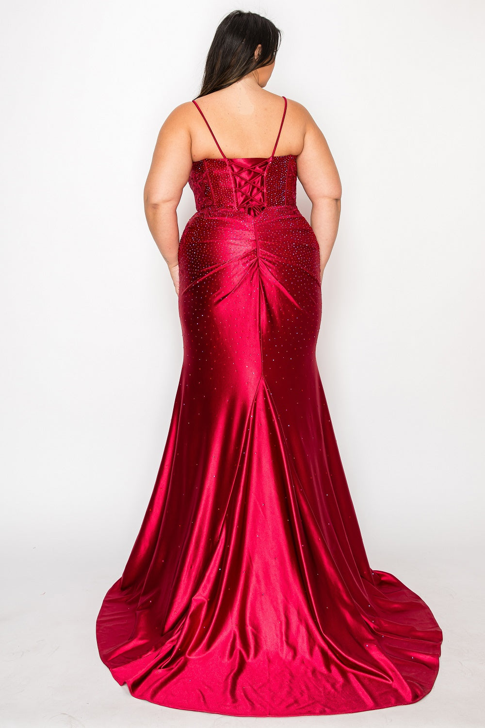 Plus Size Beaded Satin Gown by Poly USA W1164