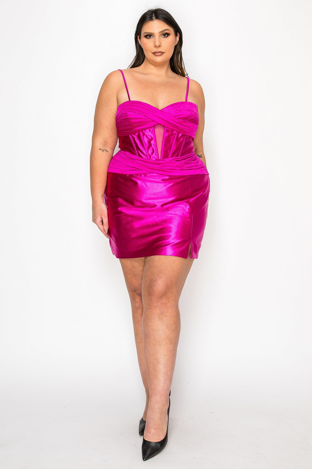 Plus Size Short Satin Corset Dress by Poly USA W1174