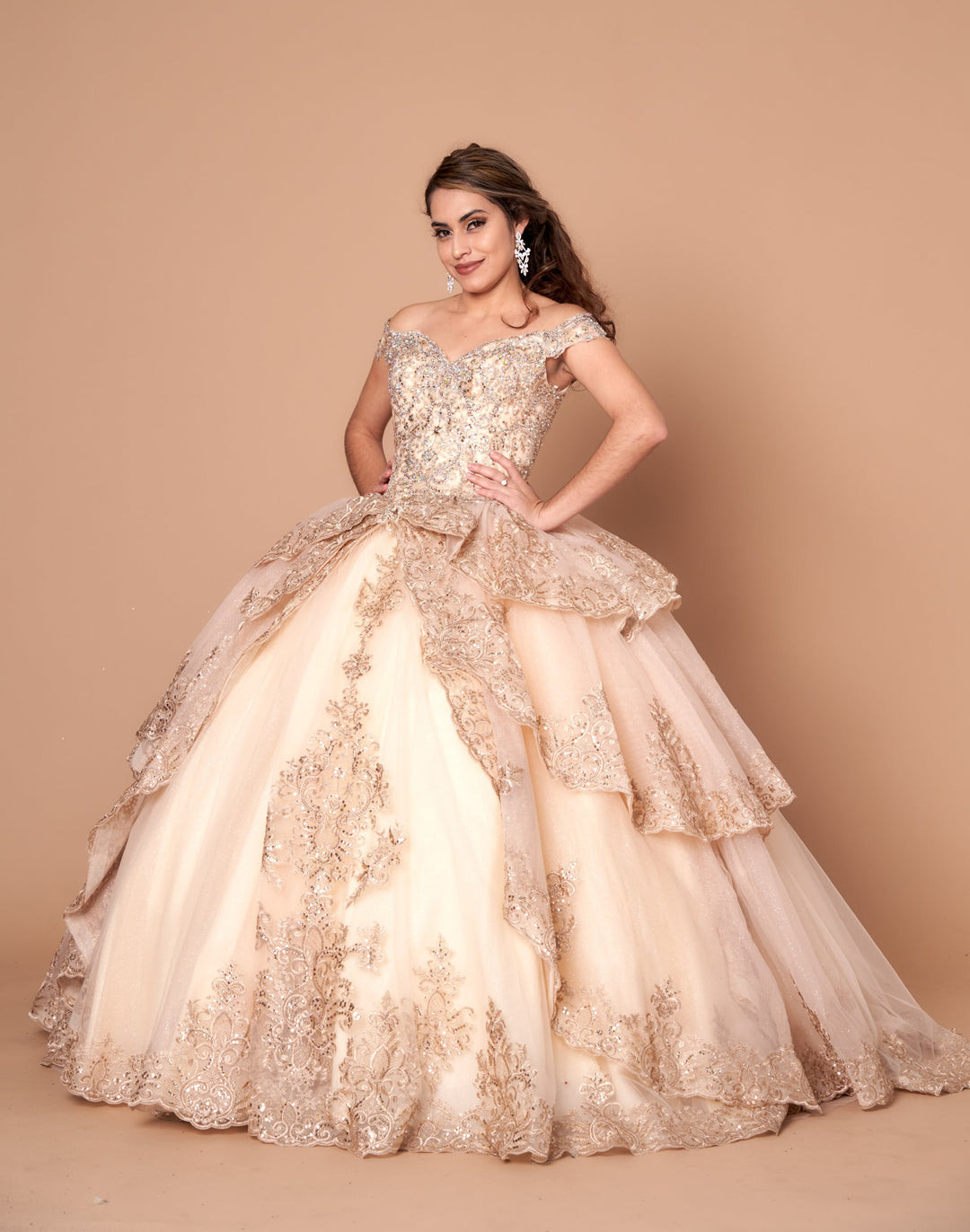 Applique Off Shoulder Layered Ball Gown by Calla WB20525