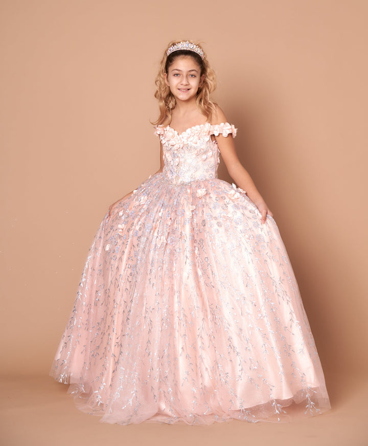 Girls 3D Floral Off Shoulder Gown by Calla WB103