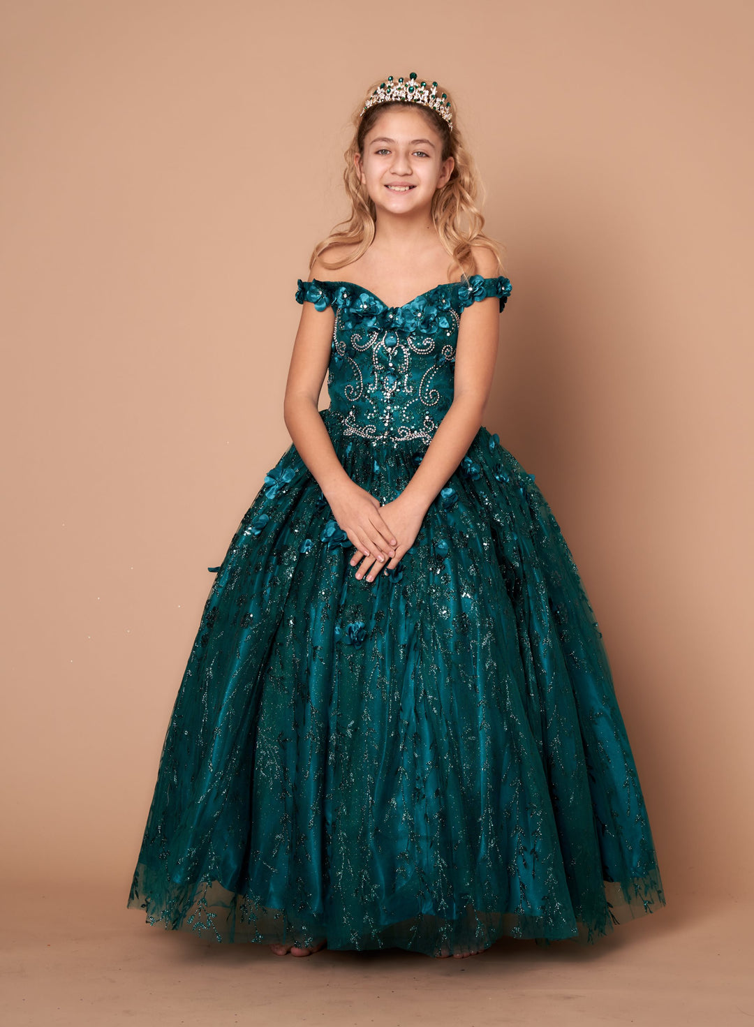 Girls 3D Floral Off Shoulder Gown by Calla WB103