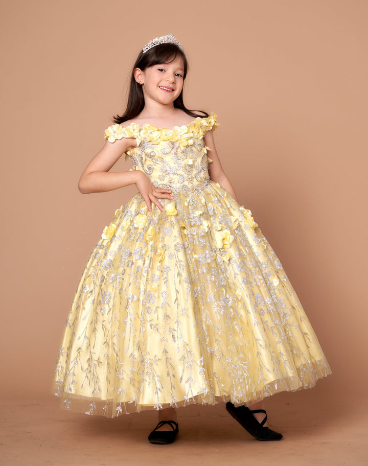 Girls 3D Floral Off Shoulder Gown by Calla WB103