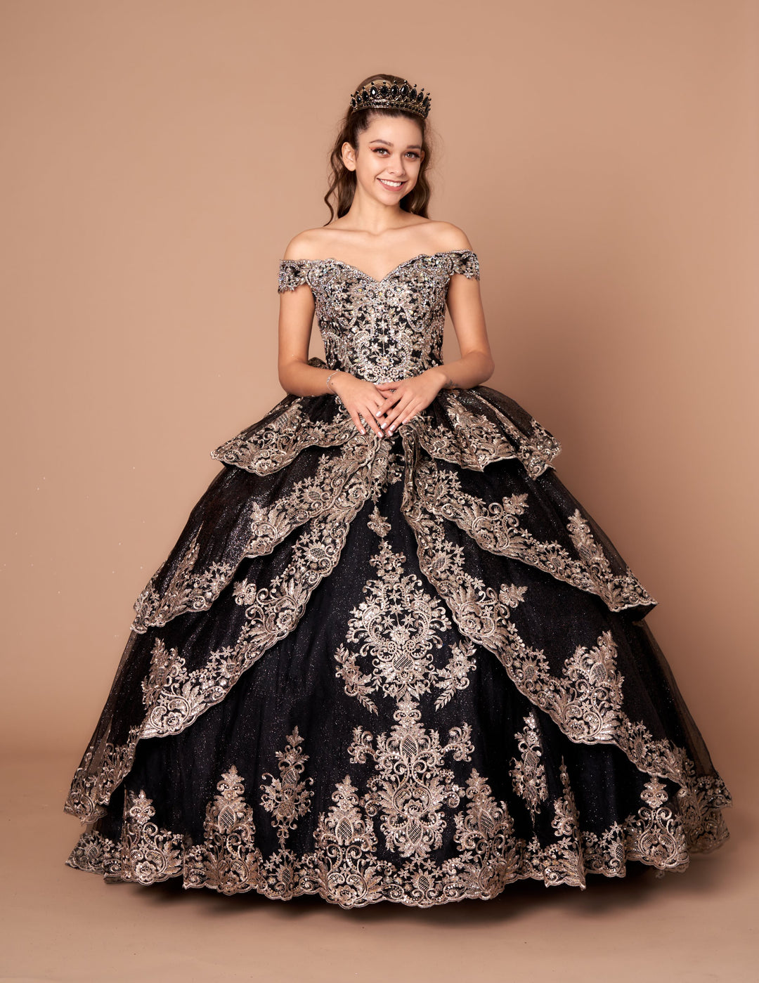 Applique Off Shoulder Layered Ball Gown by Calla WB20525