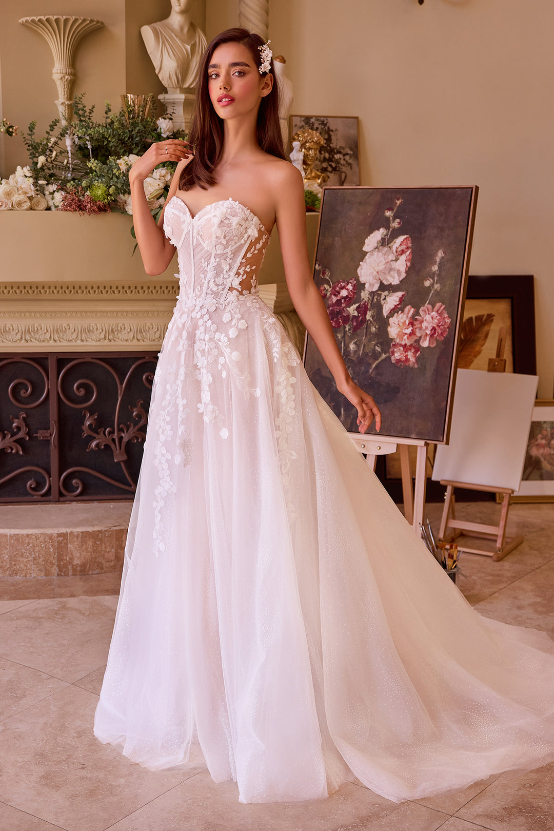 Strapless Long Sleeve Bridal Gown by Ladivine WL032 - Outlet