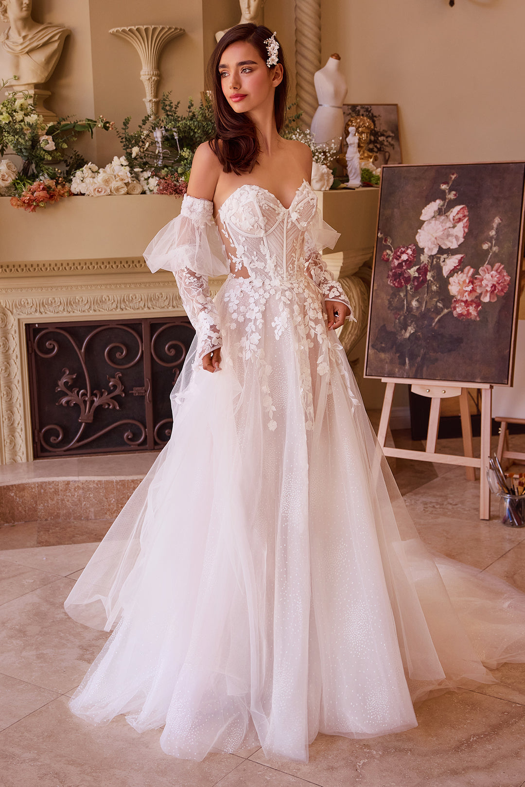 Strapless Long Sleeve Bridal Gown by Ladivine WL032 - Outlet