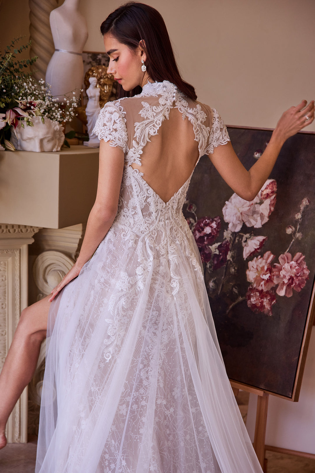 Short Sleeve A-line Bridal Gown by Ladivine WL035