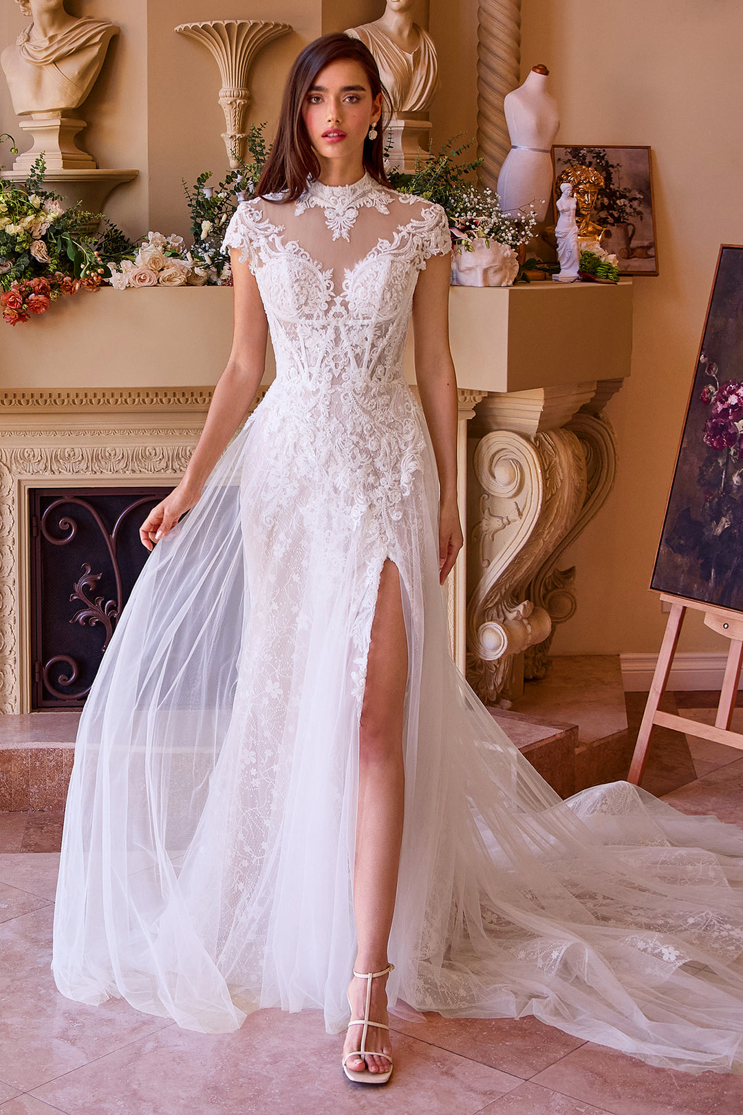 Short Sleeve A-line Bridal Gown by Ladivine WL035