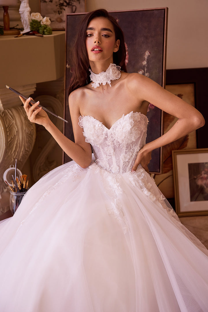 Applique Strapless Tulle Bridal Gown by Ladivine WL041