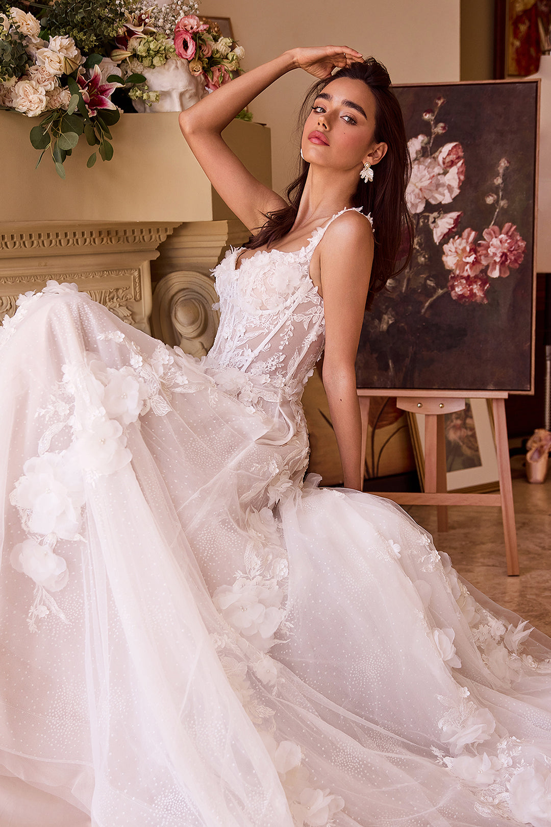 3D Floral Sleeveless Bridal Gown by Ladivine WL045