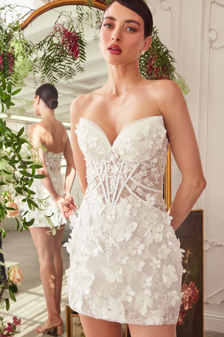 3D Floral Short Strapless Bridal Dress by Ladivine WL083