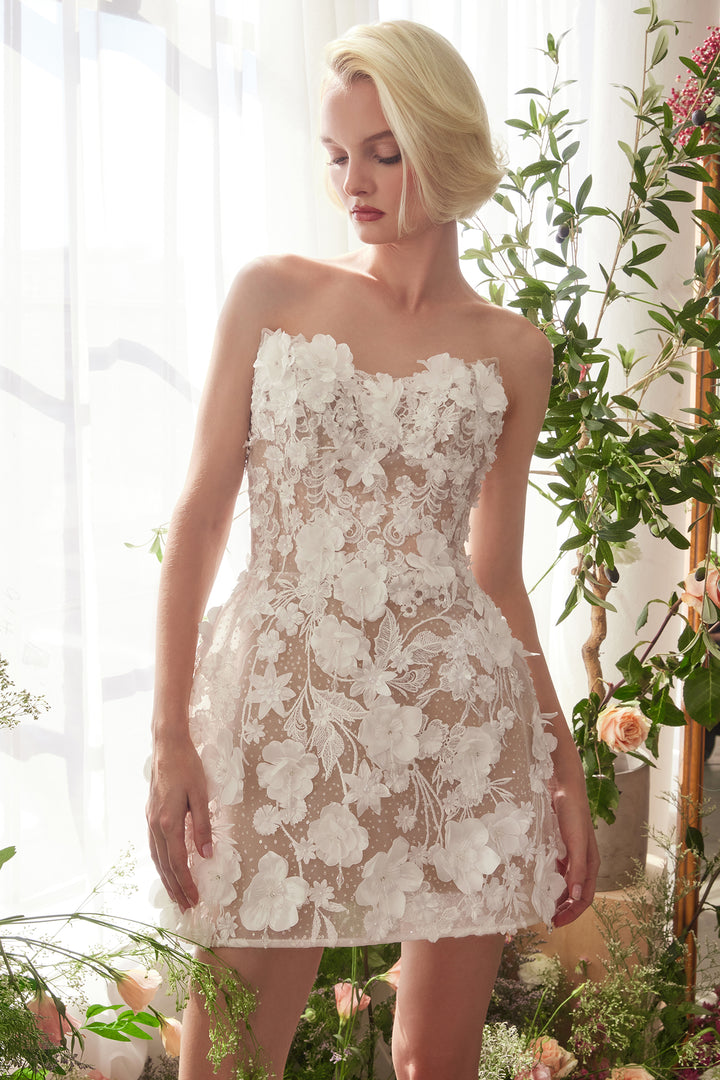 3D Floral Short Strapless Bridal Dress by Ladivine WL085