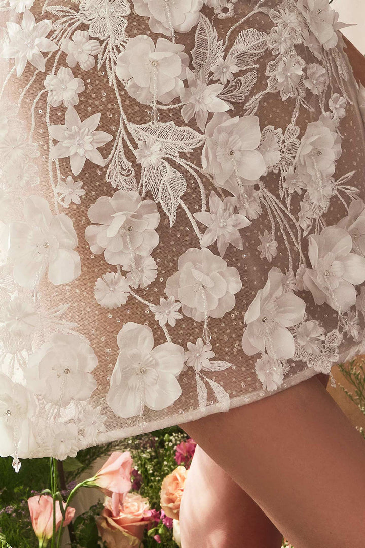 3D Floral Short Strapless Bridal Dress by Ladivine WL085