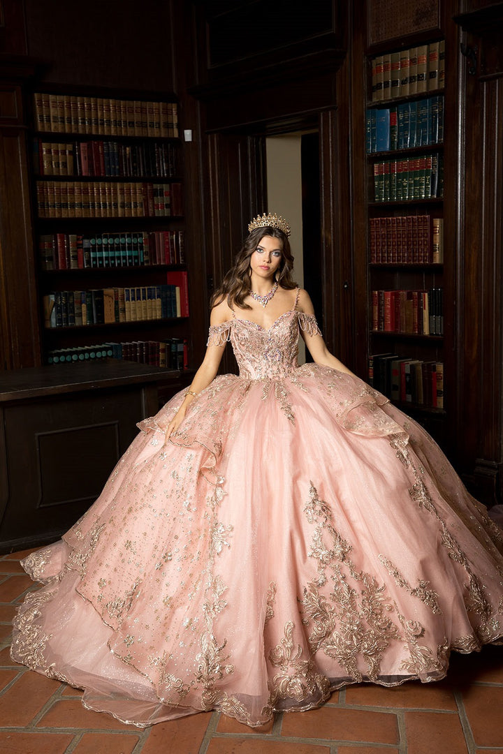 Embroidered Cold Shoulder Ball Gown by Petite Adele PQ1059