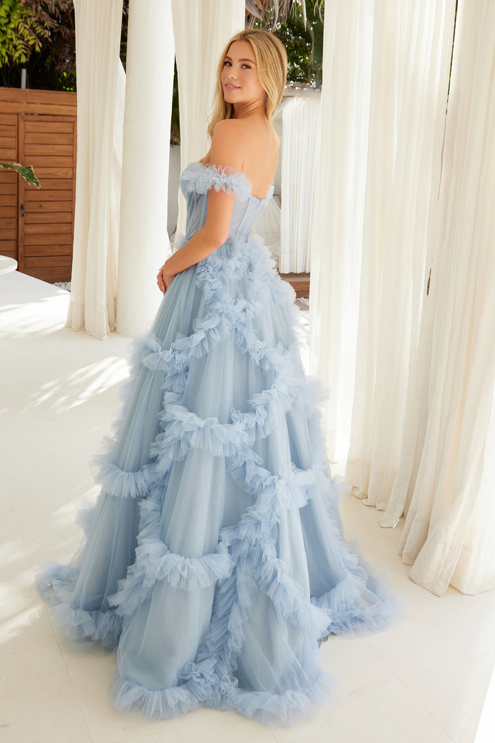 Off Shoulder Ruffled A-line Gown by Nox Anabel Y1472